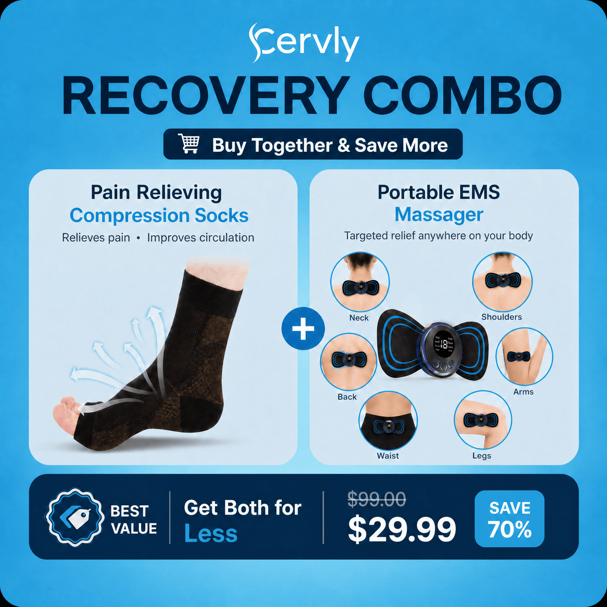 Cervly Recovery Combo — Compression Socks + Portable EMS Massager