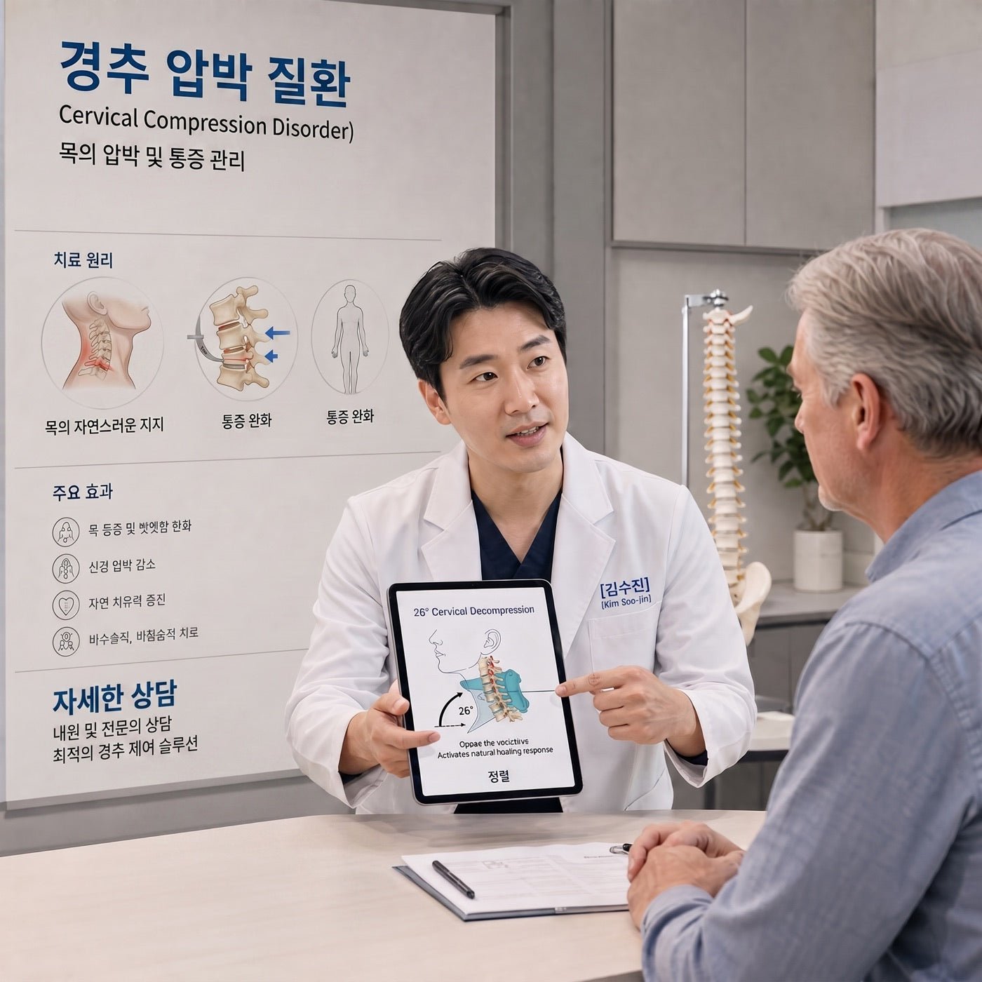 The 26-degree cervical decompression technique explained in a Seoul clinic