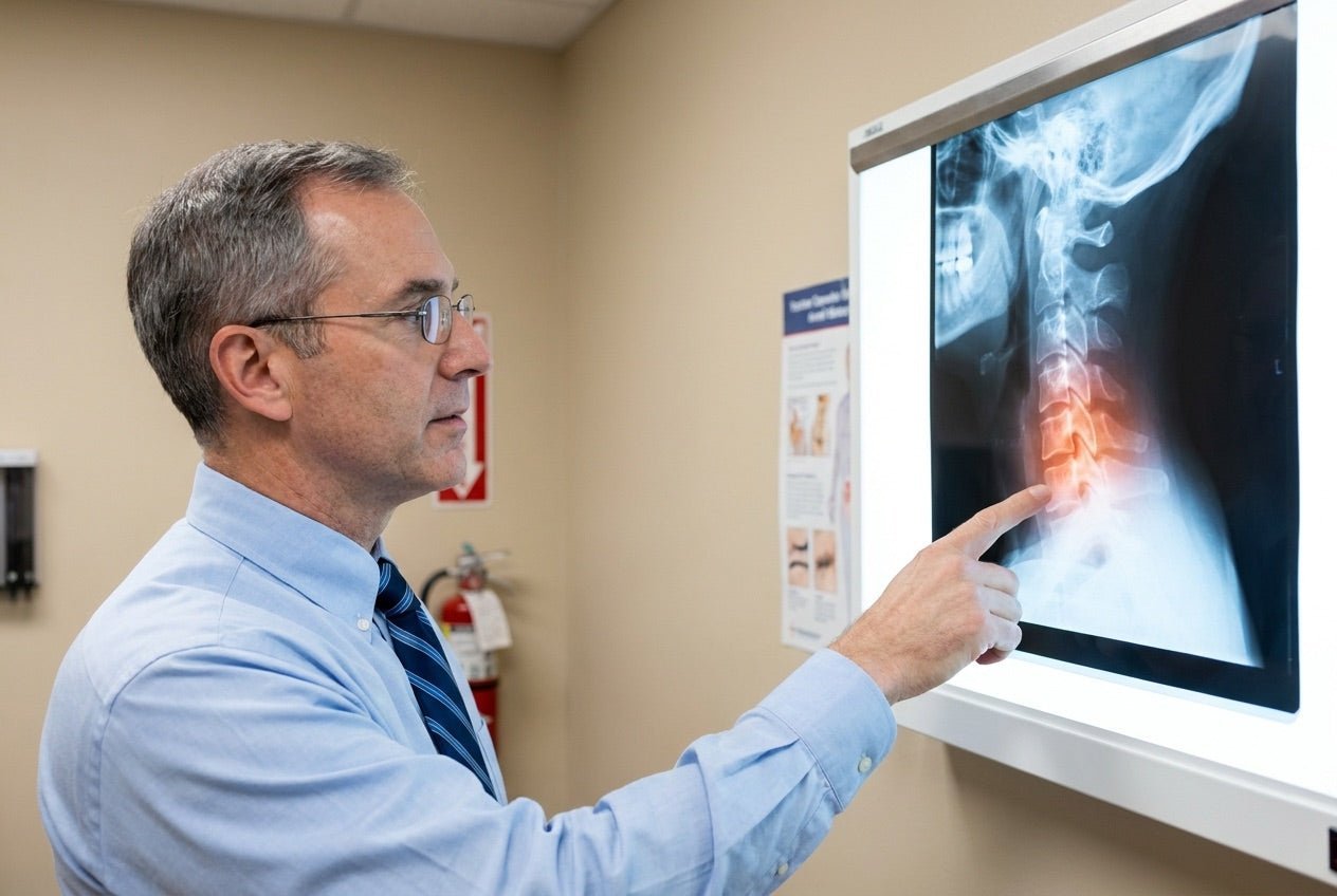 Cervical compression visible on the X-ray