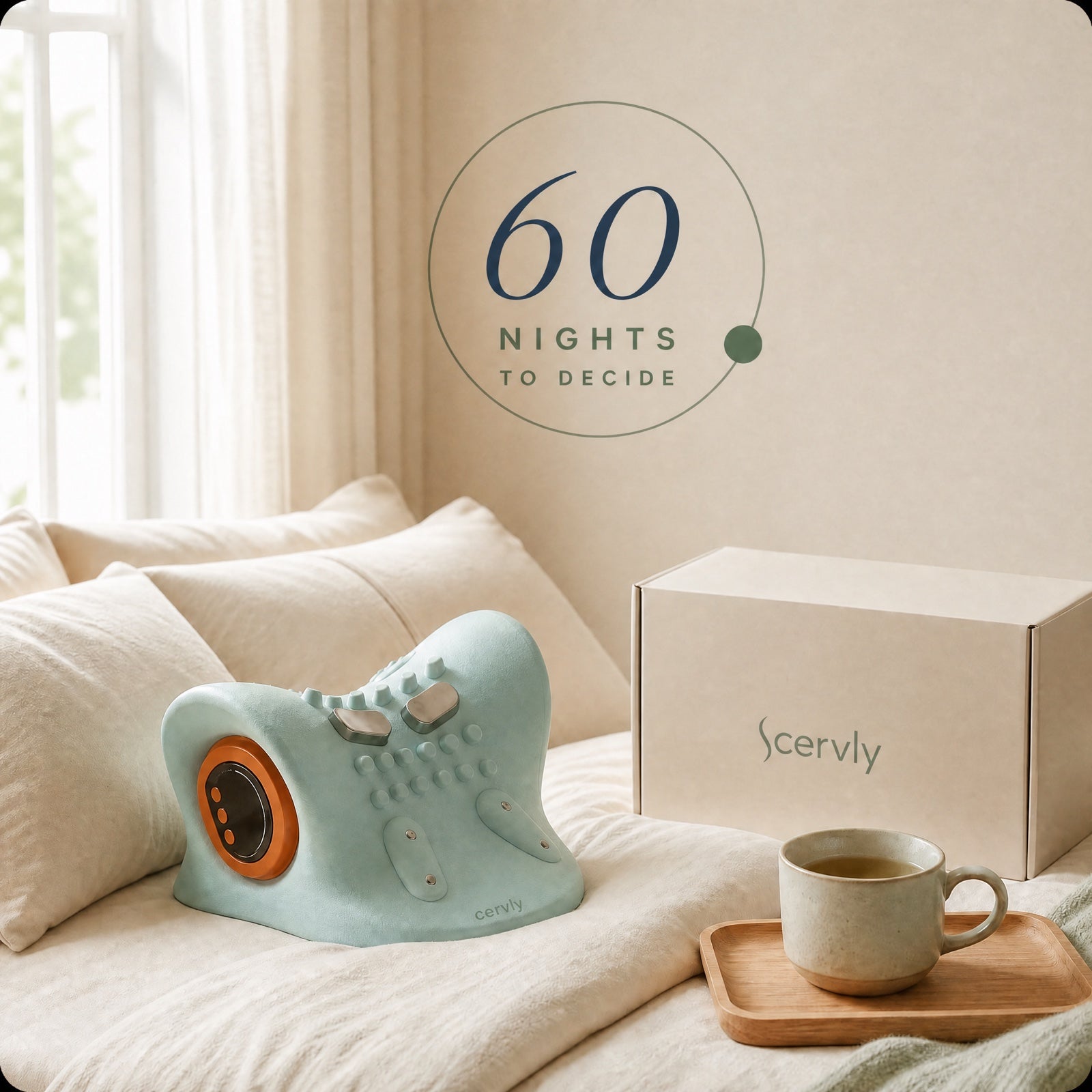 The Cervly device beside its box — 90-nights to decide